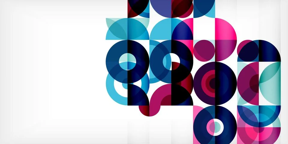 Abstract composition. Overlapping circles create vibrant, modern pattern. Blue, Stockillustratie