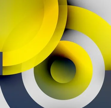 Abstract composition. Overlapping circles create depth, using yellow, gray, Stock Illustration