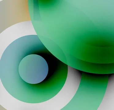 Abstract composition. Overlapping circles create depth, using green, blue, white Stock Illustration