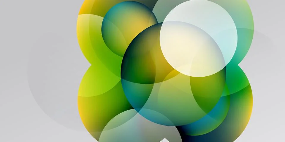 Abstract composition. Overlapping circles create vibrant gradients. Green, Stock Illustration