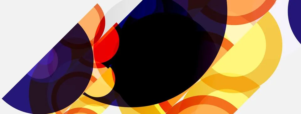 Abstract composition. Overlapping circles create dynamic, colorful patterns. Stock Illustration