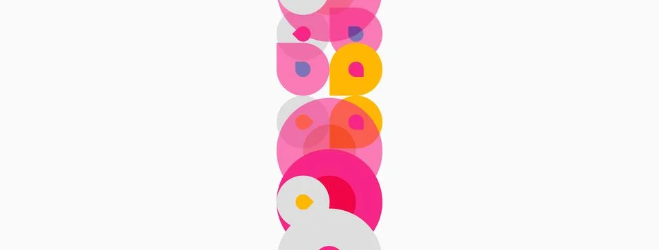 Abstract composition. Overlapping circles create vertical stripe. Pink, yello Stockillustratie