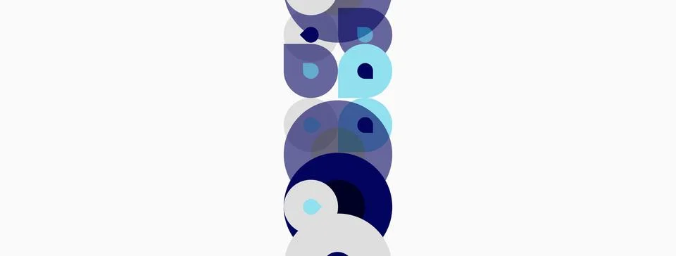 Abstract composition. Overlapping circles create vertical form. Blue, turquoi Stockillustratie