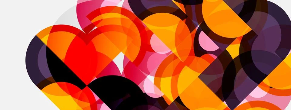 Abstract composition. Overlapping circles create dynamic, colorful pattern... Illustrazione stock