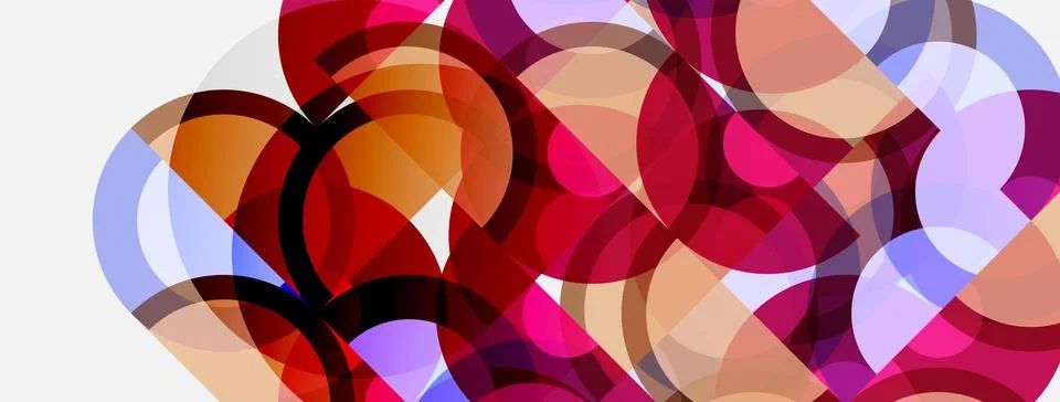 Abstract composition. Overlapping circles create vibrant, colorful patterns. Illustrazione stock