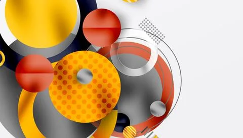 Abstract composition. Overlapping circles, curves, dots create dynamic visual Stock-Illustration