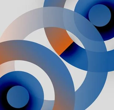 Abstract composition. Overlapping circles, gradients create depth. Blue, orange, Stock Illustration