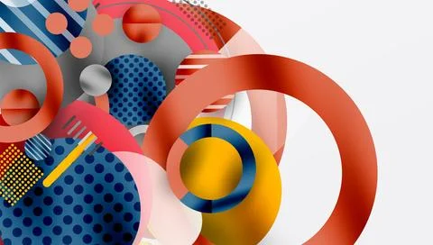 Abstract composition. Overlapping circles, lines, dots create dynamic visual Stock Illustration