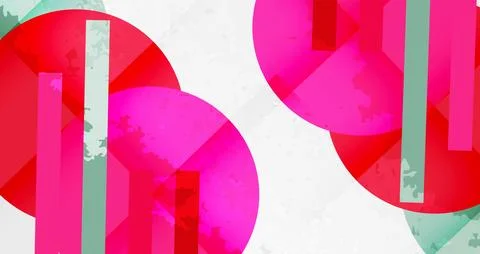 Abstract composition. Overlapping circles, rectangles, vibrant pinks, reds, teal Illustrazione stock