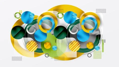 Abstract composition. Overlapping circles, rectangles, lines create dynamic 스톡 일러스트