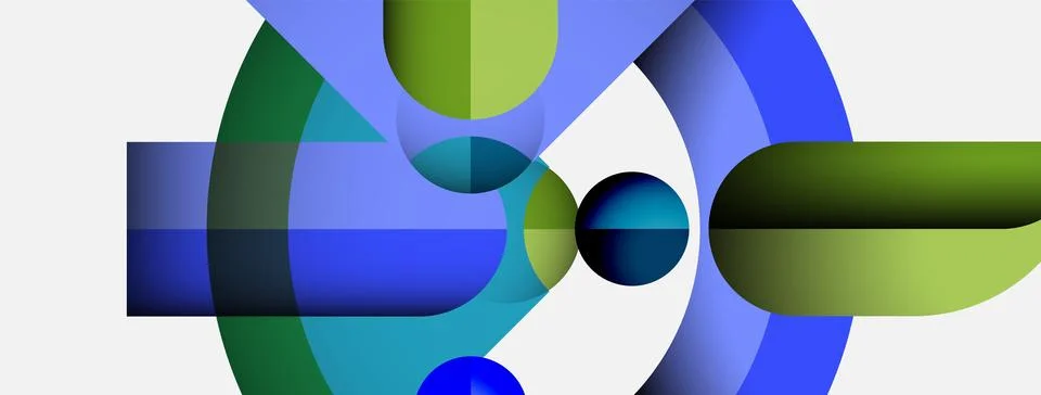 Abstract composition. Overlapping circles, rectangles create dynamic visual Illustrazione stock