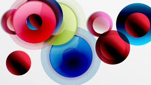 Abstract composition of overlapping circles with smooth gradients and Illustrazione stock