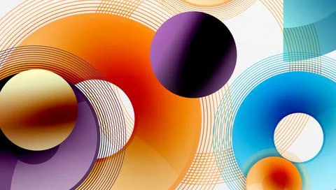 Abstract composition of overlapping circles with smooth gradients and Illustrazione stock