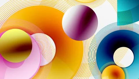 Abstract composition of overlapping circles with smooth gradients and Stock Illustration