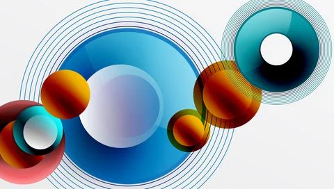 Abstract composition of overlapping circles with smooth gradients and Stock Illustration