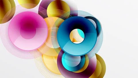 Abstract composition of overlapping circles with smooth gradients and Illustrazione stock