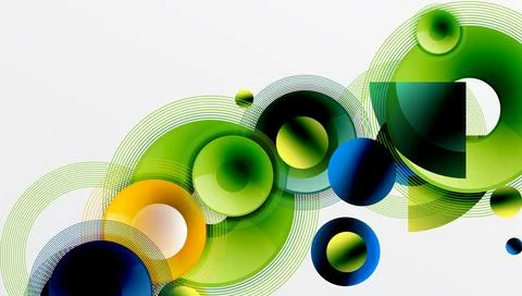 Abstract composition of overlapping circles with smooth gradients and Stock Illustration