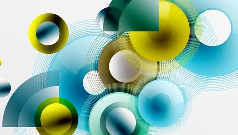 Abstract composition of overlapping circles with smooth gradients and Illustrazione stock