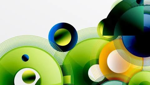 Abstract composition of overlapping circles with smooth gradients and transpa Stock Illustration