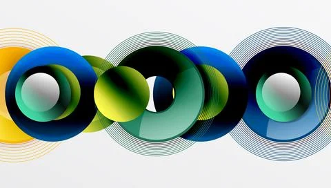 Abstract composition of overlapping circles with smooth gradients and Stock Illustration