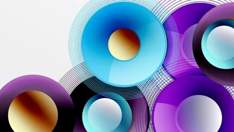 Abstract composition of overlapping circles with smooth gradients and Stock Illustration