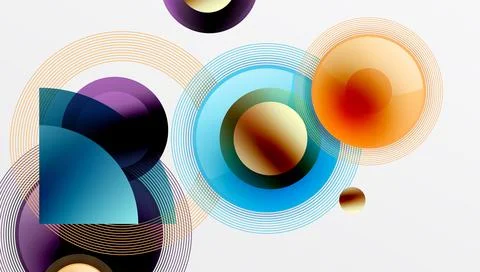 Abstract composition of overlapping circles with smooth gradients and Stock Illustration