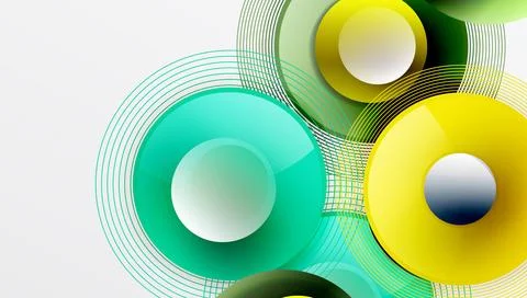 Abstract composition of overlapping circles with smooth gradients and Stock Illustration