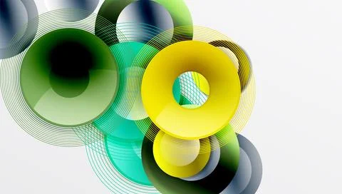 Abstract composition of overlapping circles with smooth gradients and Illustrazione stock