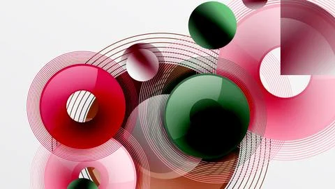 Abstract composition of overlapping circles with smooth gradients and Stock Illustration
