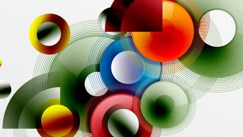 Abstract composition of overlapping circles with smooth gradients and Illustrazione stock