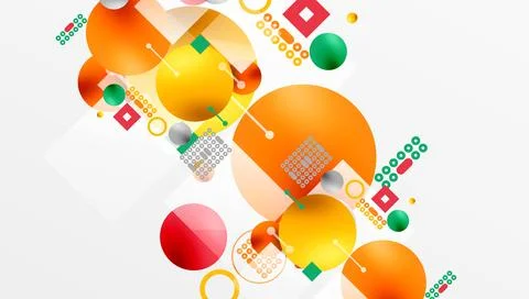 Abstract composition. Overlapping circles, squares, rectangles create dynamic Stock Illustration
