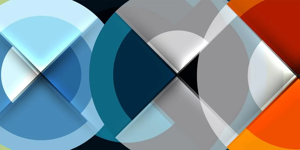 Abstract composition. Overlapping circles, squares create dynamic visual effect. Stock Illustration