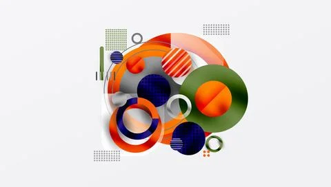 Abstract composition. Overlapping circles, squares, lines create dynamic visual Illustrazione stock