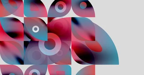 Abstract composition. Overlapping circles, squares create vibrant, modern design Stock Illustration
