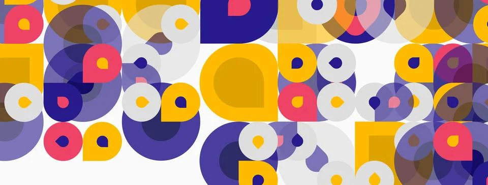 Abstract composition. Overlapping circles, squares create vibrant pattern. Stockillustratie