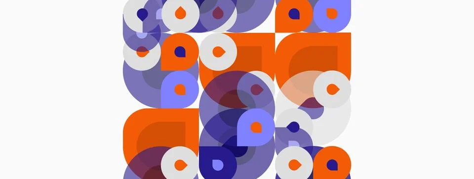 Abstract composition. Overlapping circles, squares, curved shapes create vi.. Illustrazione stock