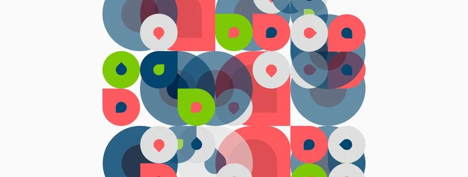 Abstract composition. Overlapping circles, squares, rectangles create colorfu Illustrazione stock