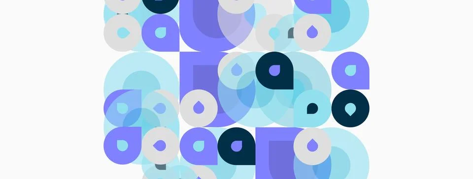 Abstract composition. Overlapping circles, squares create layered visual ef.. Illustrazione stock