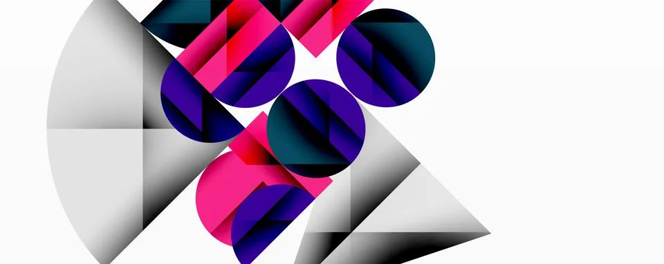 Abstract composition. Overlapping circles, triangles, gradients. Pink, purple Stock Illustration