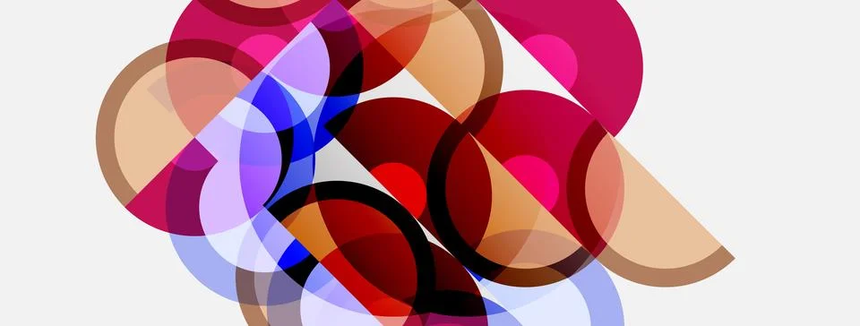 Abstract composition. Overlapping circles, varied hues, light background. M.. Illustrazione stock