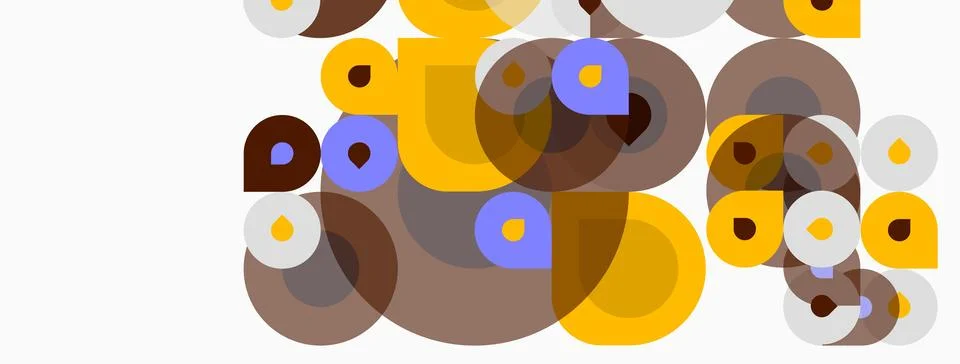 Abstract composition. Overlapping circles, varying sizes, muted yellow, brown Stock Illustration