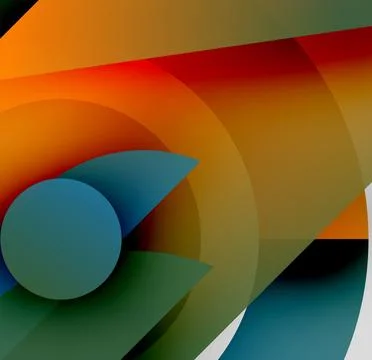 Abstract composition. Overlapping colorful arcs, circle, rectangles create 스톡 일러스트