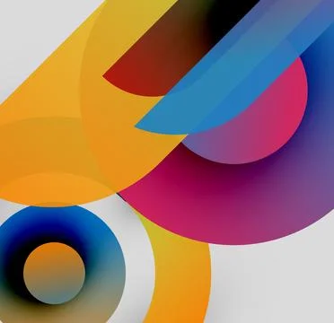 Abstract composition. Overlapping colorful circles, rectangles create dynamic Stock Illustration