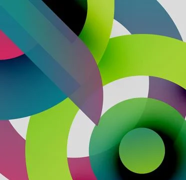 Abstract composition. Overlapping colorful circles, rectangles create dynamic 스톡 일러스트
