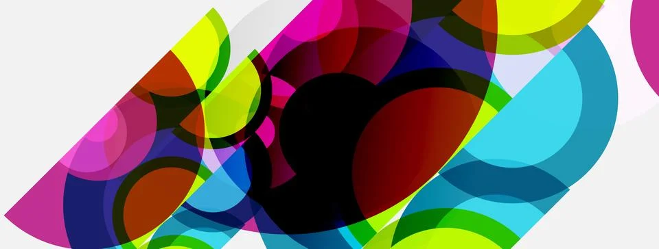 Abstract composition. Overlapping colorful circles create dynamic visual ef.. Stock Illustration