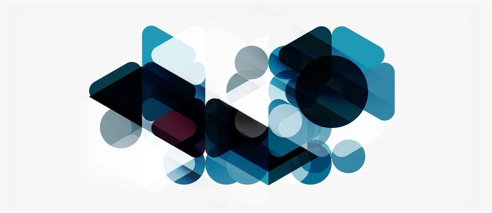 Abstract composition. Overlapping geometric shapes, blues, grays, whites crea 스톡 일러스트
