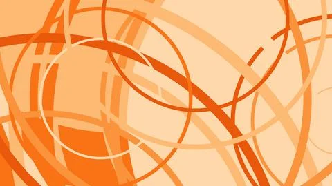 Abstract composition of overlapping orange circular lines and curves on a lig Illustrazione stock