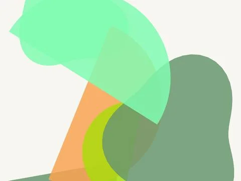 Abstract Composition of Overlapping Organic and Geometric Shapes in Green, .. Stock Illustration