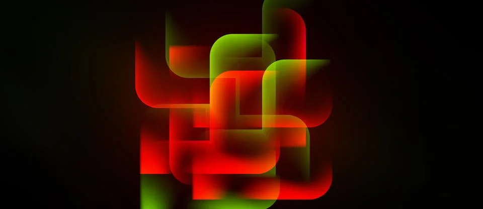 Abstract composition. Overlapping rectangles glow, red and green hues dominat 스톡 일러스트