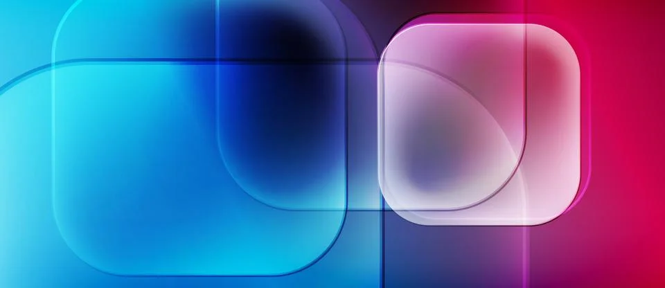 Abstract composition. Overlapping rounded rectangles, vibrant blue, purple, pink Stock Illustration